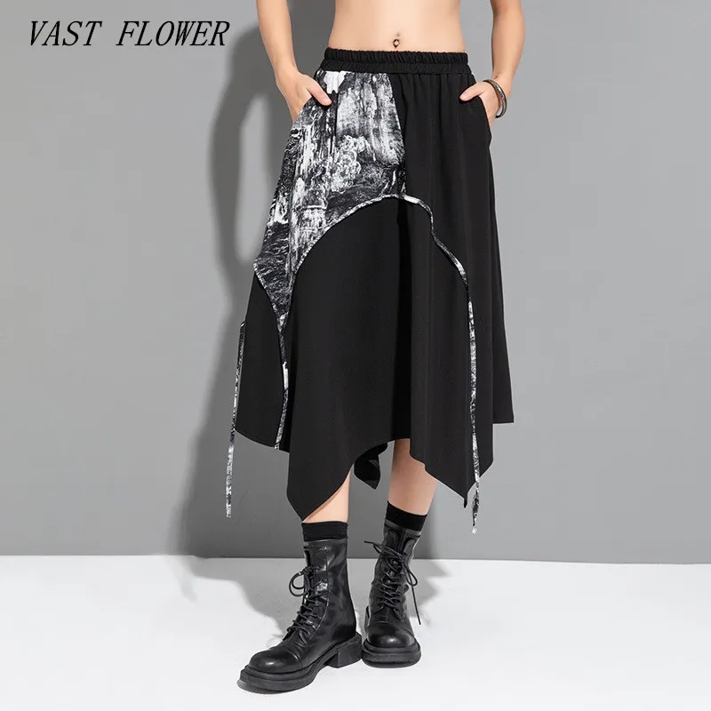 

black vintage floral Elastic high waist summer casual loose long for woman skirts womens 2023 skirt clothing