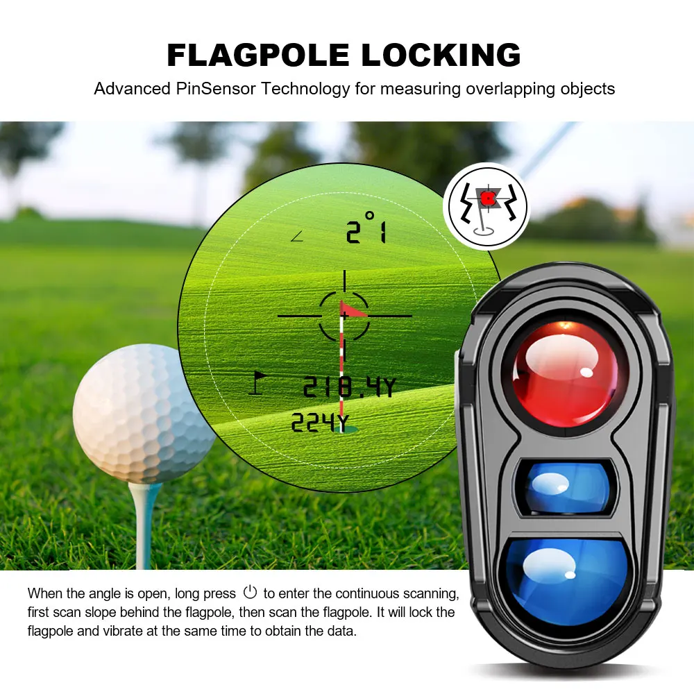 Revasri Rechargeable Golf Laser Rangefinder 600M Multi-function Telescope with Flag-Lock Slope Pin Distance Meter