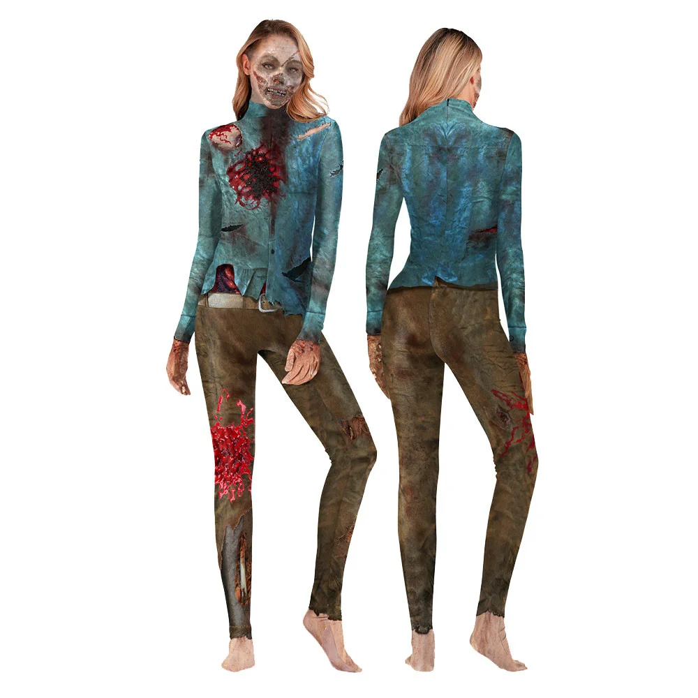 IOOTIANY Zombies 3D Print Sexy Bodysuits Women  Long Sleeve Cosplay New Party Tight Thriller Sox jumpsuits 2023