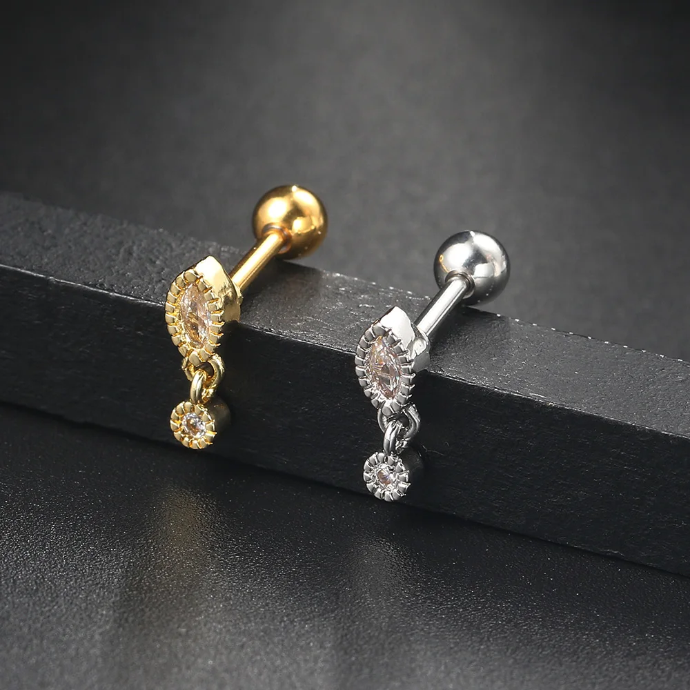 BlackAmazement Orecchini a lobo in acciaio inox 316L, trago, helix, monroe, piercing picche, spades, carta, colore poker zocker oro, argento, nero, 8 mm, donna uomo, acciaio inox