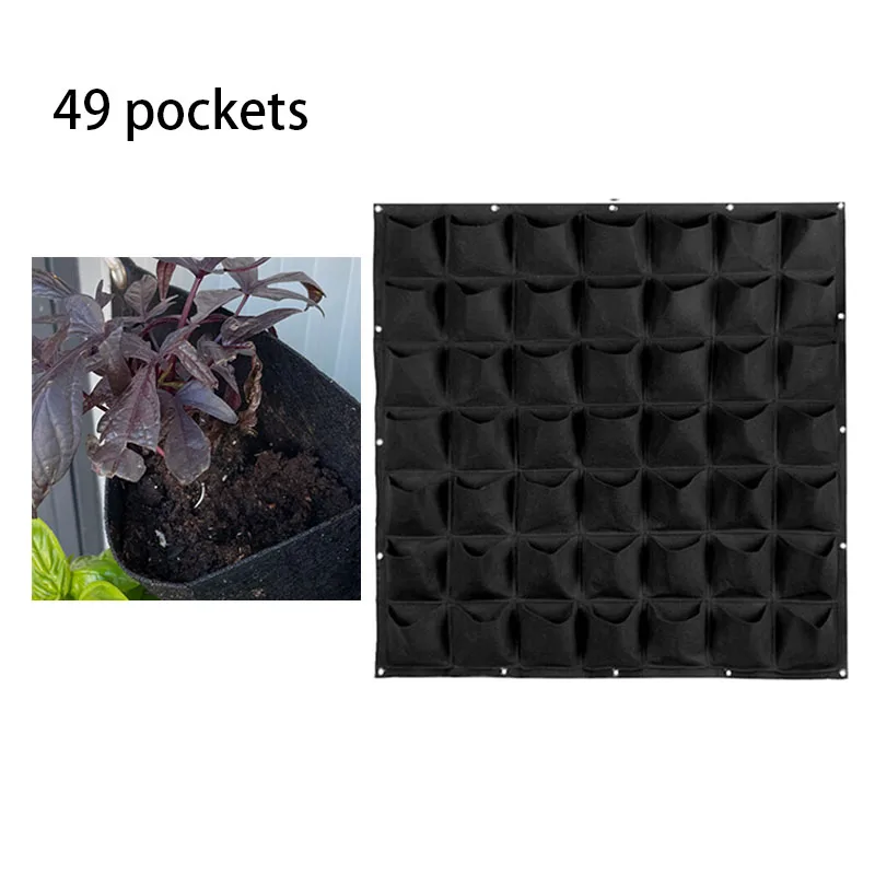 

49 Pockets Hanging Pots Vertical Wall-mounted Planting Bags Black Flower Plant Bag Nursery Bags Garden Supplies Jardinage Yard