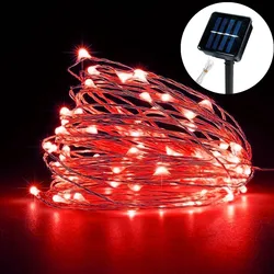 Solar - Powered Waterproof LED Fairy String Lights for Outdoor Holiday and Party Decor (Red)