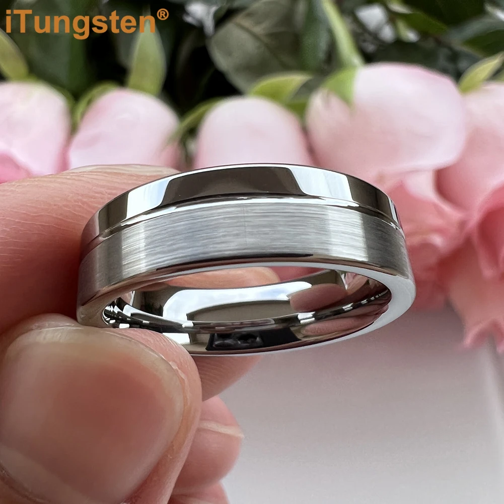 iTungsten Dropshipping 6mm 8mm Men Women Ring Tungsten Wedding Band Classic Jewelry Offset Groove Polished Brushed Finish