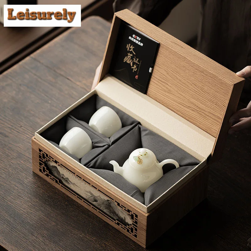 Handamde Pure Jade Porcelain Tea Set Complete Set Luxury Tea Ceremony Set Teapot And Tea Cup Set Chinese Tea Set Craft Gift Box