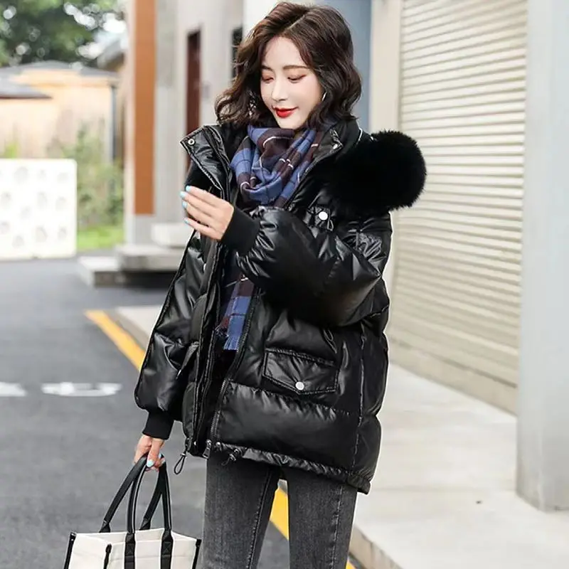 2023 New Women Down Jacket Winter Coat Female White Duck Down Leave-In Parkas Short-Length Outwear Loose Furred Collar Overcoat