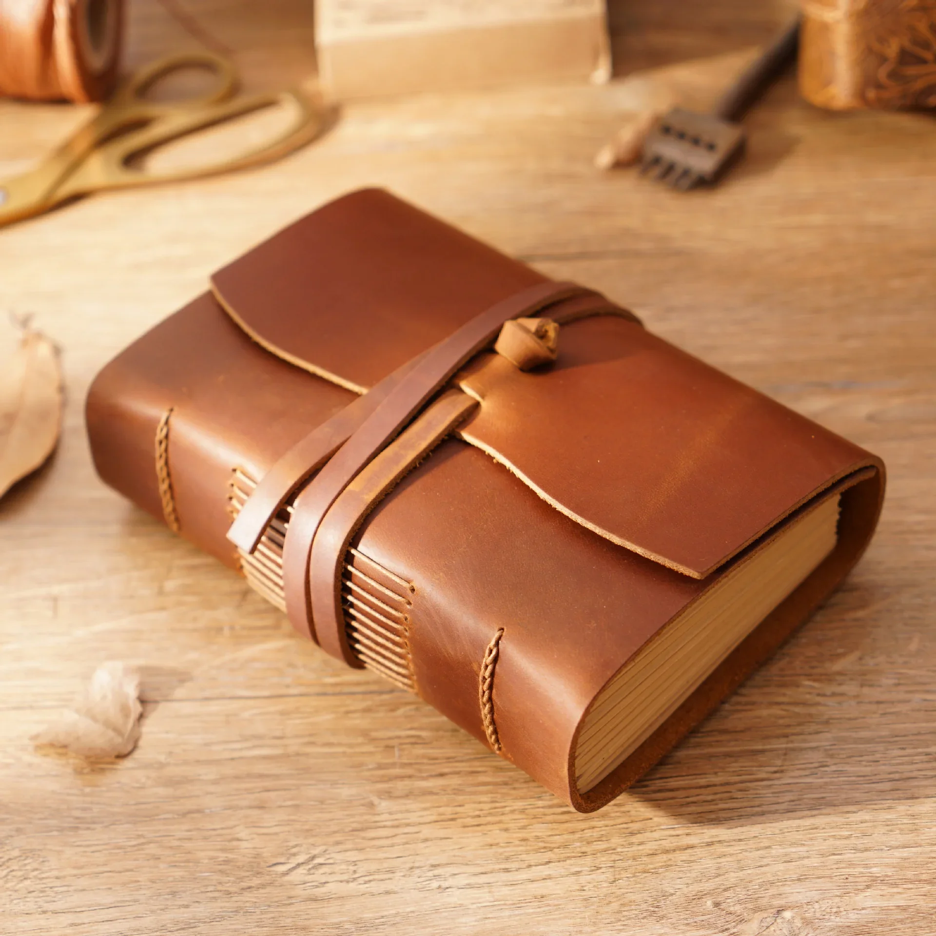 Genuine Leather Retro Flower Carved Classic Brown Diary Sketchbook 6