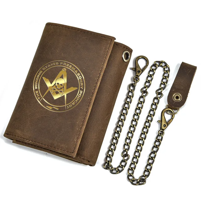 Genuine Leather Men Wallet Anti Theft Hasp With Iron Chain