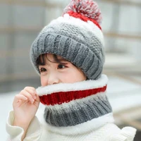 Winter Knitted Wool Ball Beanies for Children Cute Sweet Plus Velvet Thick Hat Scarf Set Korean Version Warm Boys Girls Caps 6