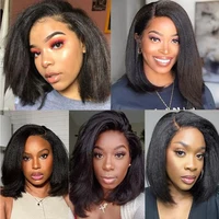 Perruque Courte Bob Kinky Lisse Sans Colle en Cheveux Humains Vierges, Dentelle Frontale HD Transparente 13x4, Cheveux Remy Péruviens Doux Yaki, Prête à Porter 6