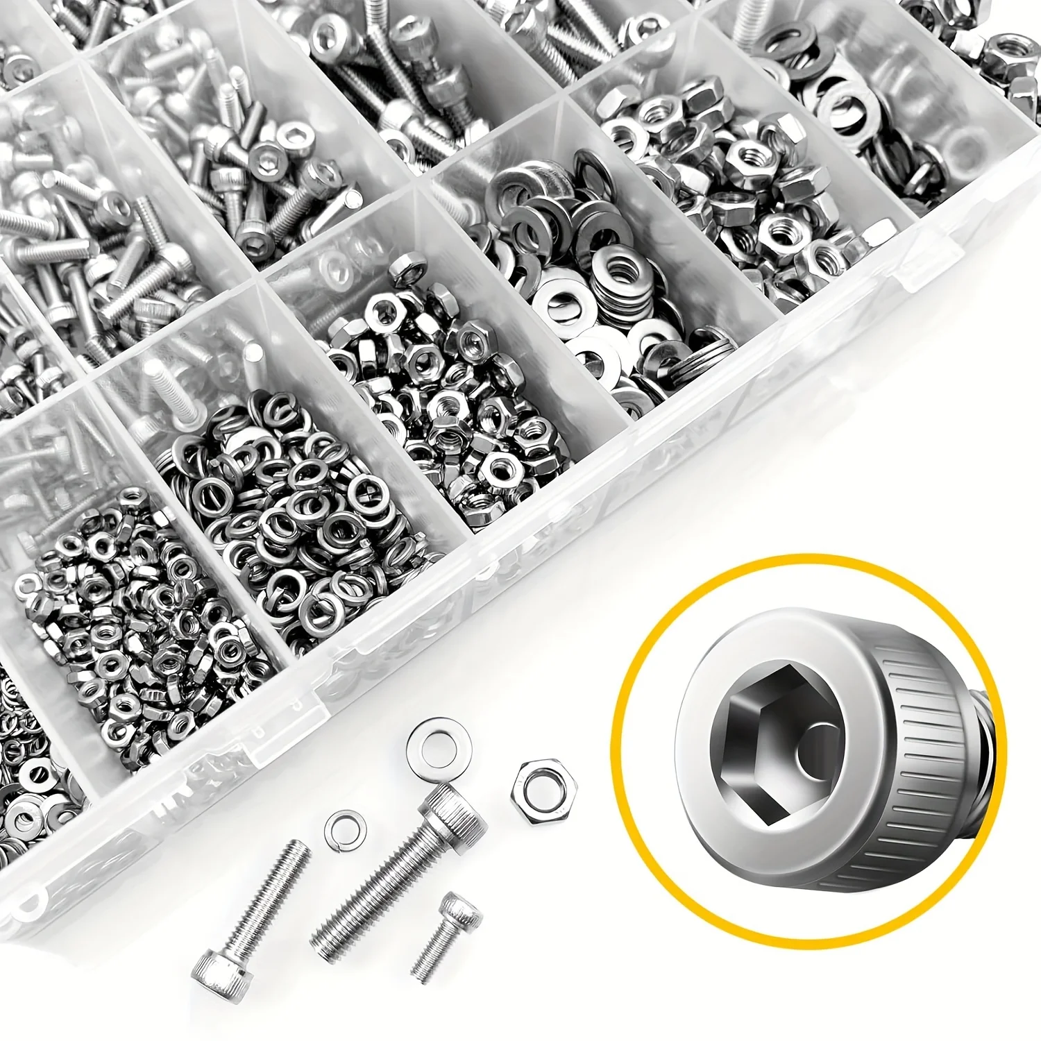 2200Pcs M2 M3 M4 M5 Metric Screw Assortment Kit, 304 Stainless Steel Hex Bolts, DIY Metric Bolts & Nuts & Spring Flat Washers