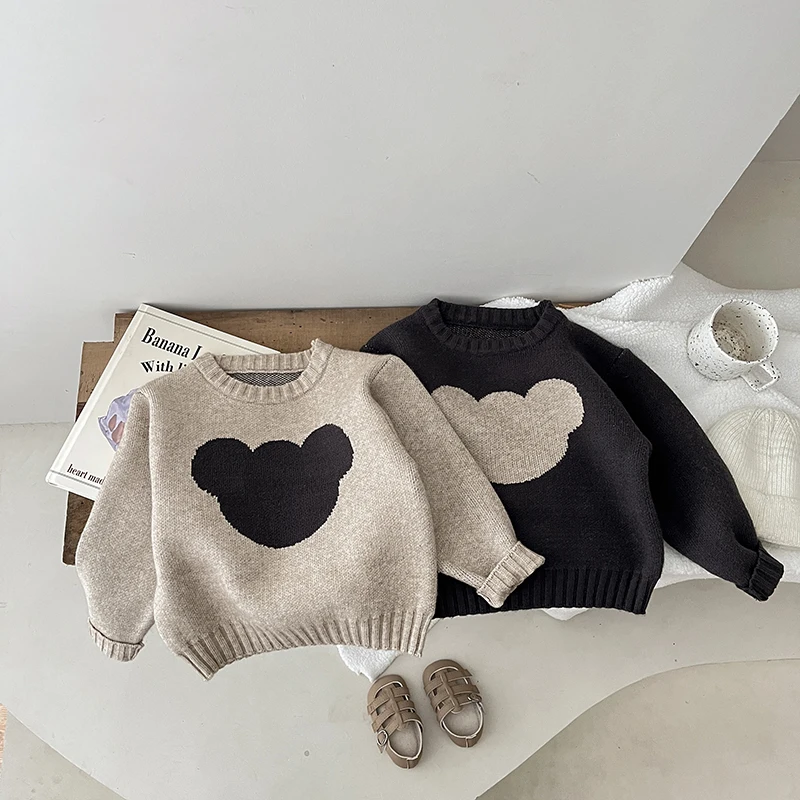 Winter And Autumn Newborn Baby Girls Cotton Sweater Cute Cartoon Bear O-neck Long-sleeved Korean Fashion Soft Casual baby girls sweater