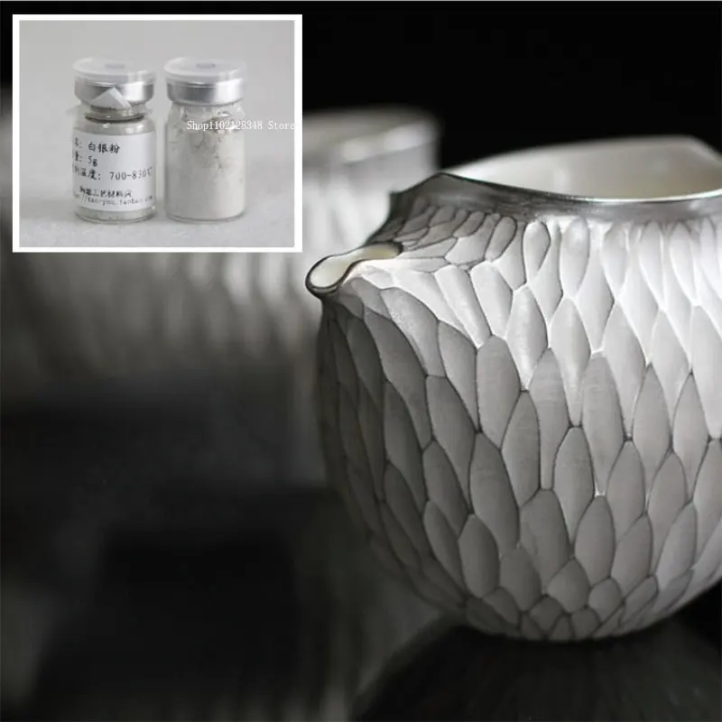 750&deg;-830&deg; Ceramic Glaze On Color Sterling Silver Powder Pigment Color Silver Plated Glaze Pottery Hand-painted Metal Powder