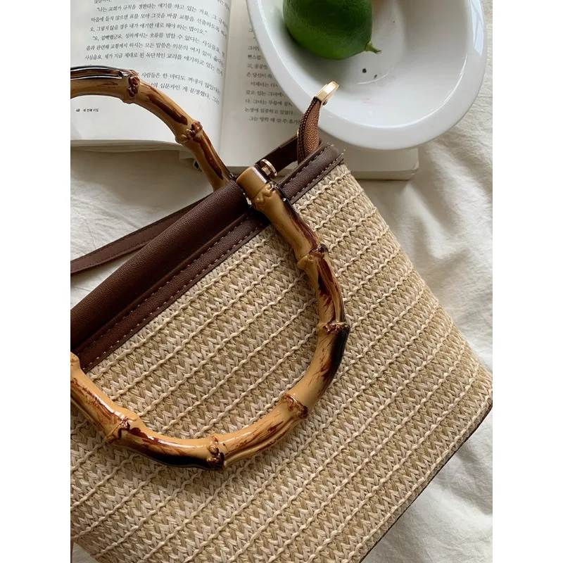 Summer Beach Underarm Bags Niche Designe Handbag Straw Fabric Shoulder Bag Woven Bucket Crossbody Purse  сумка женская bolsos