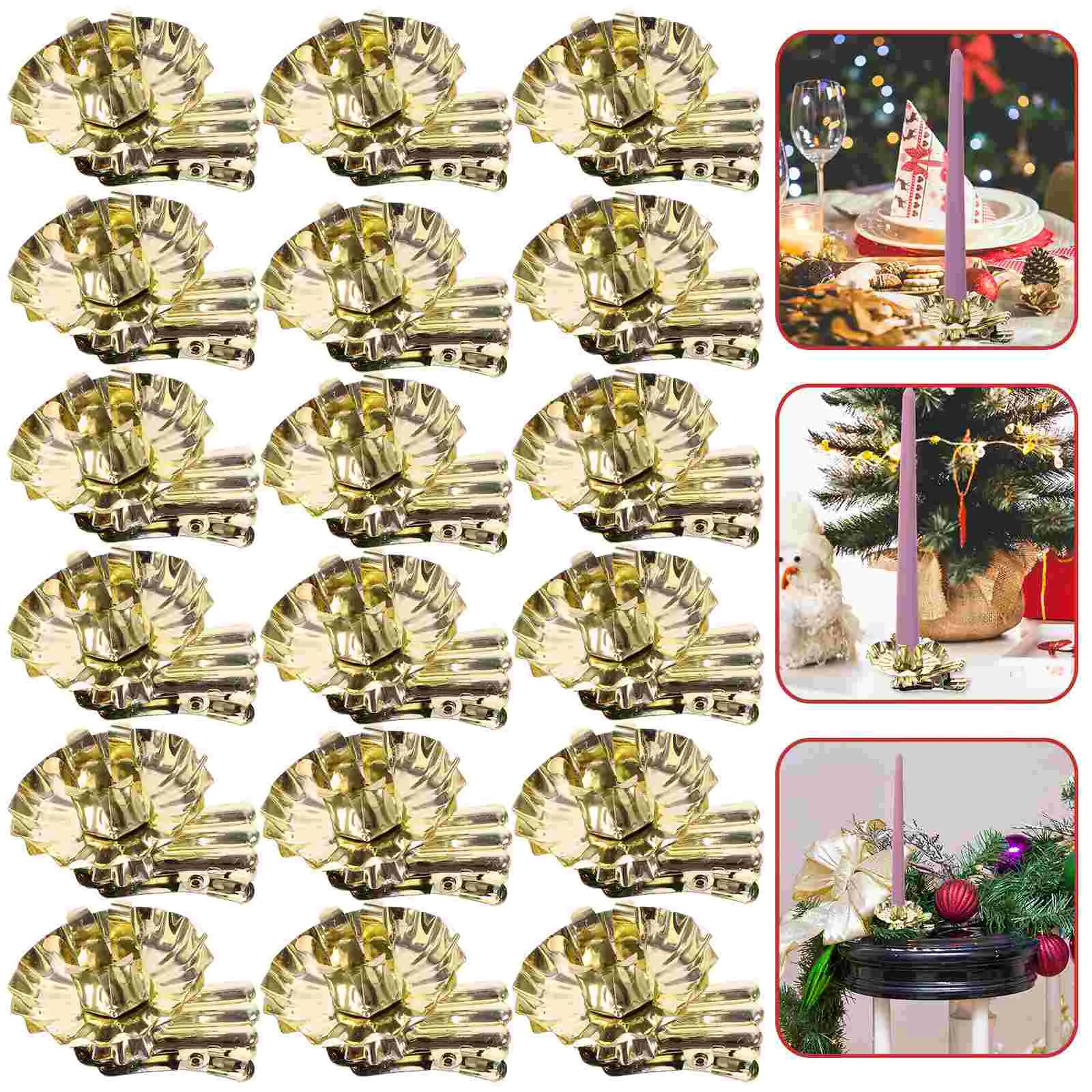 20 Pcs Tea Lights Candles Christmas Clip Holders Accessory Small Candleholder Cup Modern Style Tabletop Stand for Home Golden