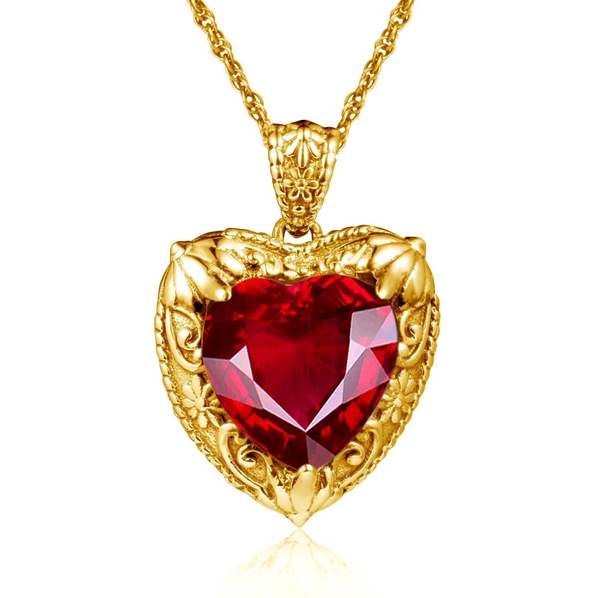 Szjinao Gold Red Ruby Heart Necklace For Women With Stone 15*15mm Victorian Pendant Royal Luxury Jewelry Handmade High Quality