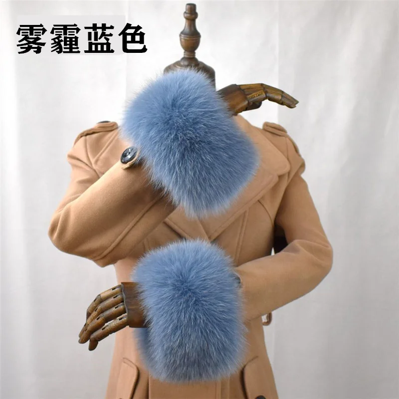 Echt Fox Pelz Manschetten Winter Natürliche Pelz Ärmeln Warme Arm Wärmer Armband Flauschigen Pelz Manschetten Für Frauen Mantel Weibliche Elastische Hülse – Detail 13