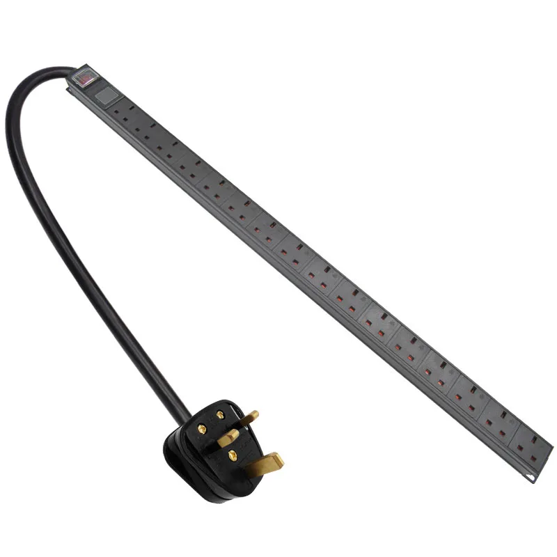 

PDU Power Strip Network Cabinet Rack UK Adapter output 16 Way socket and 13A 3500W Aluminum alloy shell 2m Extension Cord