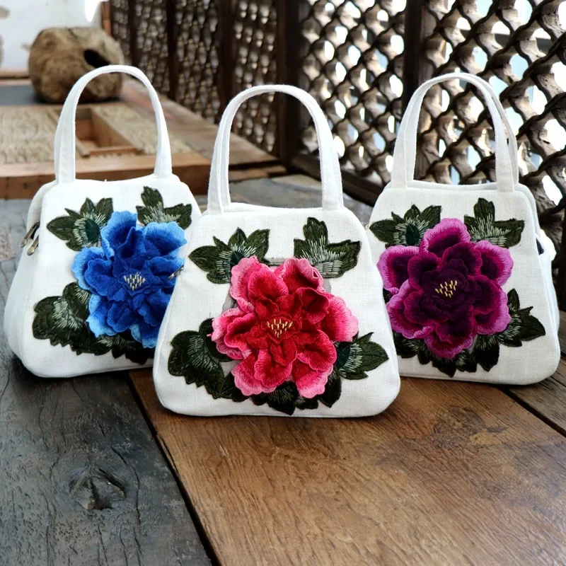 

Ethnic Style Embroidered Flower Bag Canvas Casual Bag Handbag Embroidered Three-dimensional Flower Bag Handbag