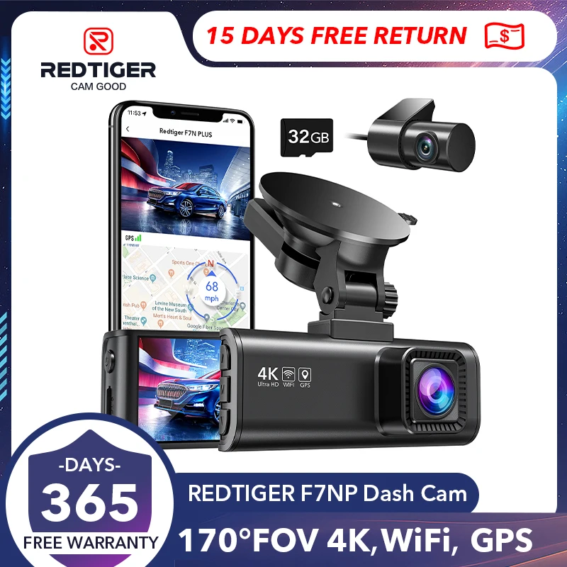 REDTIGER Dash Cam Front and Rear, 4K/2.5K Full HD Dash Camera with