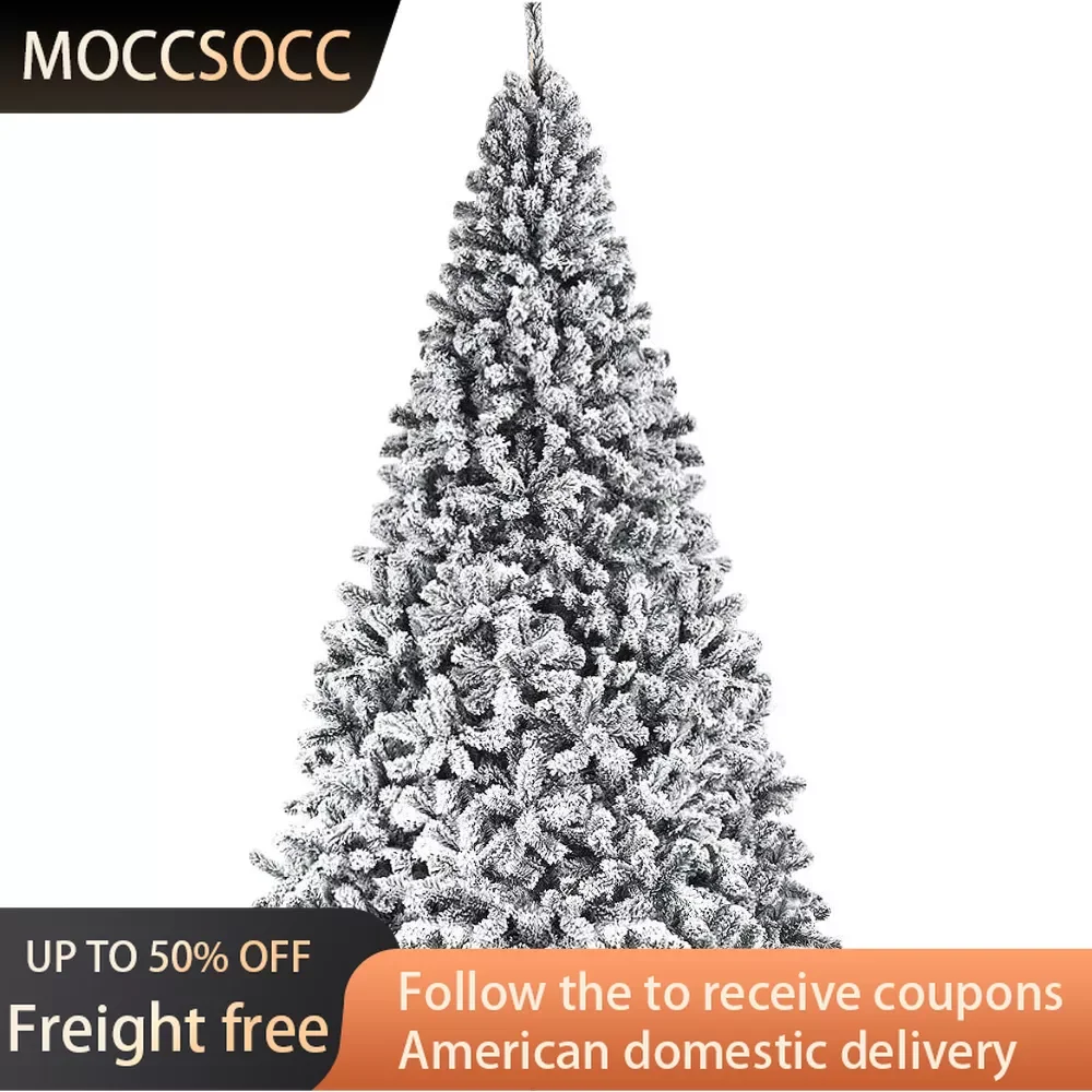 

(9FT) Christmas Trees Flocked Snow Pine Tree With Solid Metal Stand Premium PVC Xmas Full Supplies Freight free