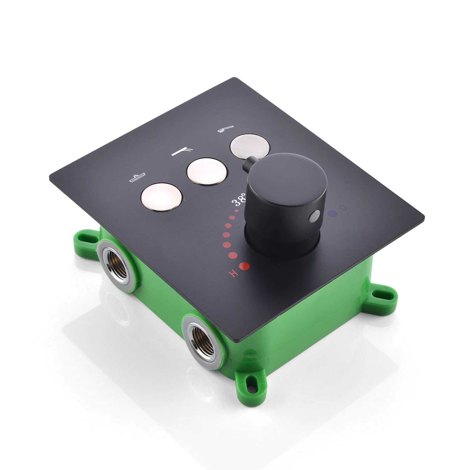 Bathroom Black 3 Way Outlet Knobs Brass Thermostatic Shower Valve Mixer Diverter