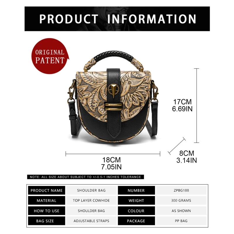 Stylish Cowhide Adjustable Crossbody Bag Embossed Shoulder Bag Phone Bag Handbag Gift for Girls Women Birthday