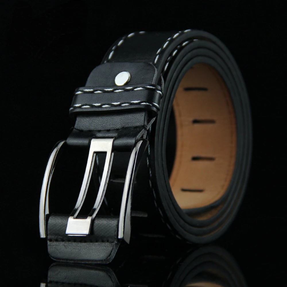 

3.7*110cm Men Women Vintage Fashion Metal Buckle PU Leather Waist Belt Business Jeans Pants Waistband White/Black/Brown