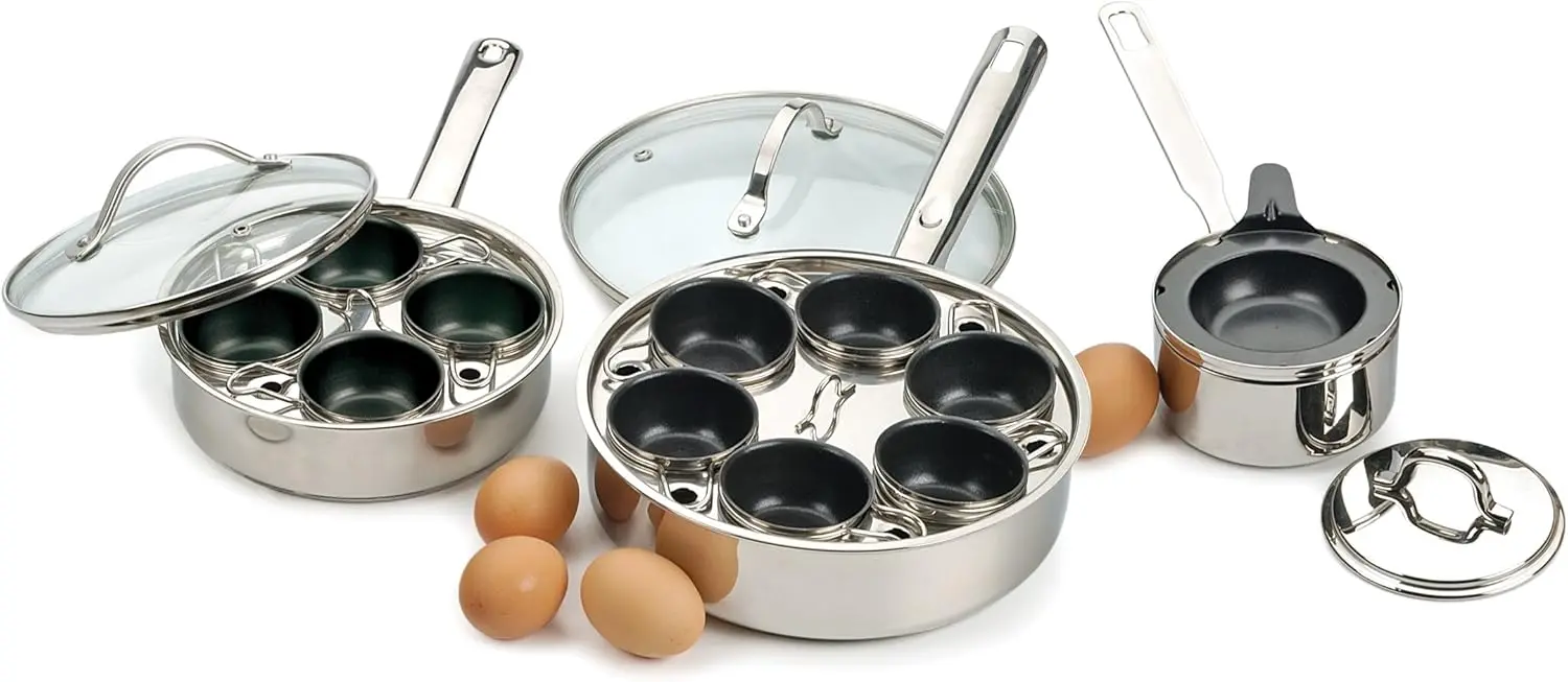 International Endurance® Egg Poacher Set for 4 Eggs | Glass Lid with Steam Vent | Perfectly Poached Eggs | Includes Non-Sti 3