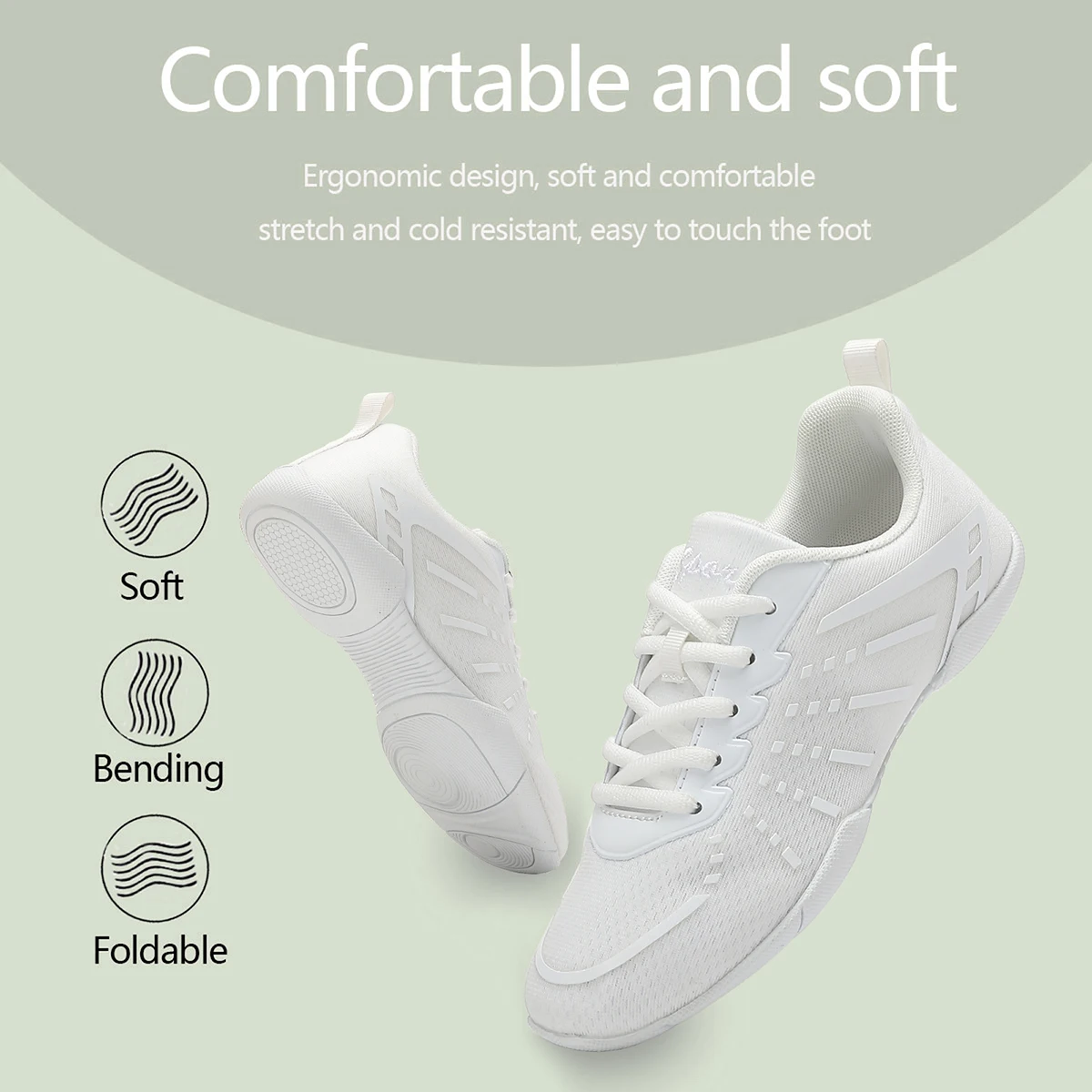 2411 Weiße Cheerleading-Sneaker für Mädchen, Obermaterial aus Mesh, atmungsaktive Aerobic-Schuhe, rutschfeste, weiche Sohle, Tanz- und Sportschuhe für Jugendliche und Damen – Detail 10