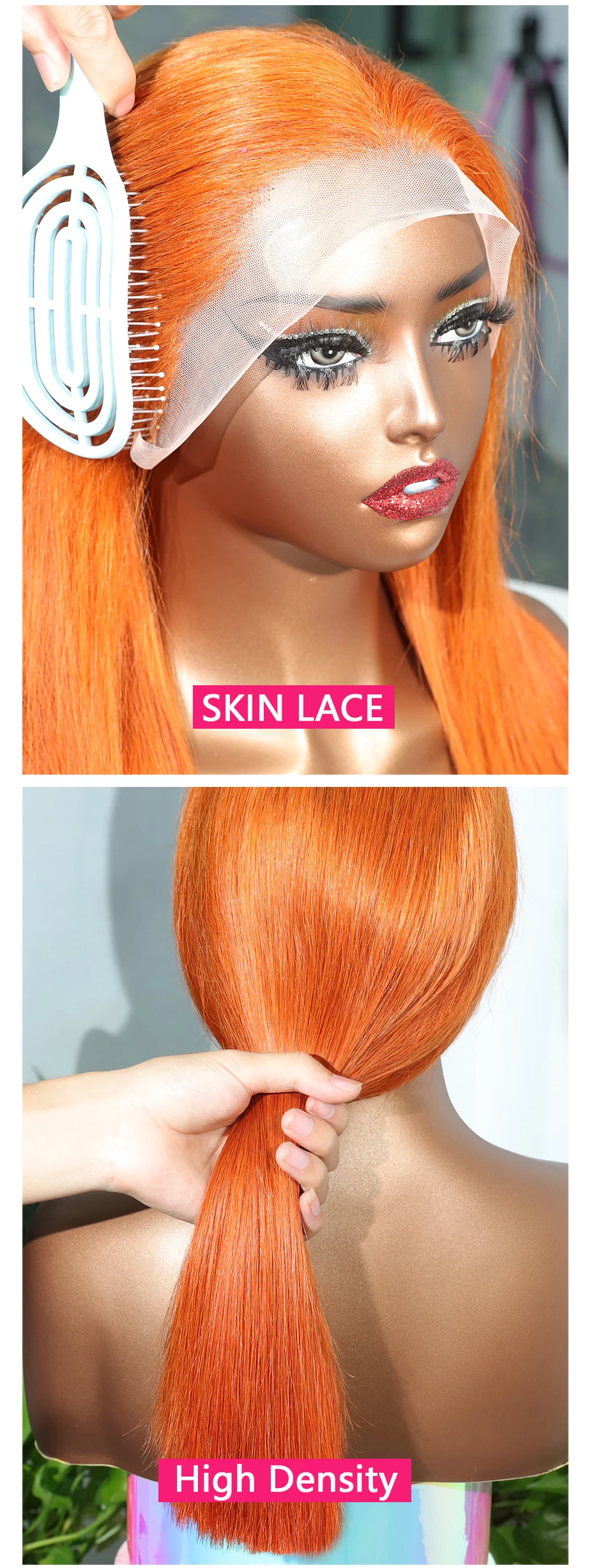 13x4 Ingwer-Orange 15A Rohes Vietnamesisches Knochenglatte Doppelt Gezogene Perücke Lace Front Bob Farbige Perücke Vorgezupft 100% Echthaar 18 Zoll – Detail 5