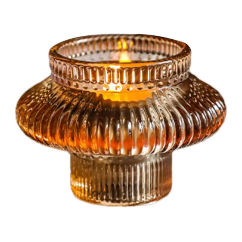 Reversible Glass Candle Holder Ribbed Candle Sticks Holder Decor Romantic Trendy Double Sided Candle Holder For Table
