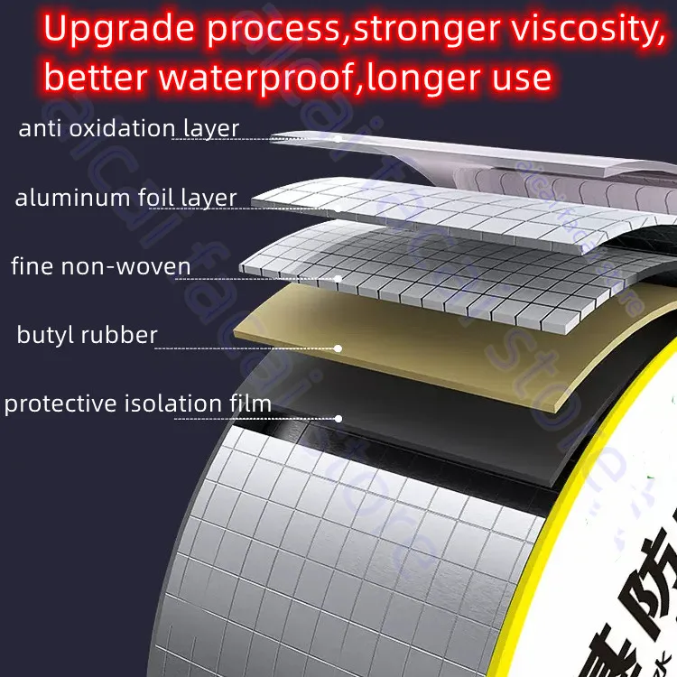 

Thickness 1.5mm Waterproof High Temperature Resistance Aluminum Foil Thicken Butyl Tape Wall Roof Duct Repair Sealed Self Tape