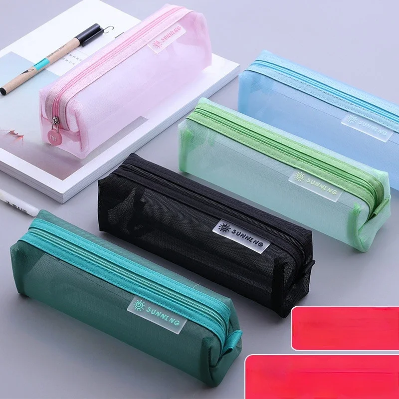 투명 문구류 필통 학생 시험 전용 나일론 망사 펜 케이스 남녀공용 대형 파우치..