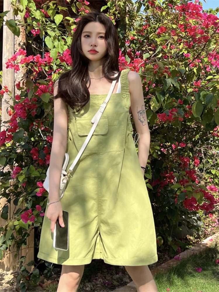 2022 Summer New Baggy Overalls Women Korean Loose High Waist Wide Leg Jumpsuits Fashion One-piece Shorts Female