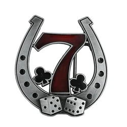 Alloy Equestrian Belt Buckle Lucky Number 7 Plum Pattern Dice Logo Western Cowboy Waistband Clasp Men's Jeans Accessories