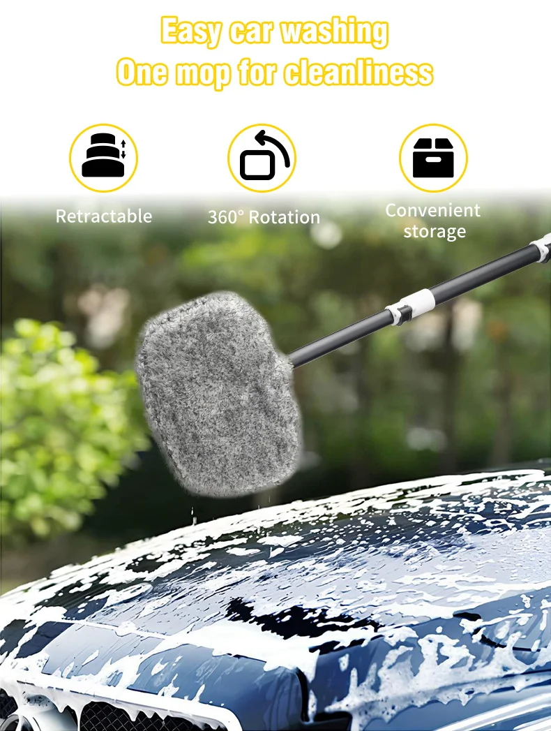 Auto Waschen Pinsel Auto Reinigung Pinsel 3-Abschnitt Gebogene Stange Teleskop Lange Griff Mopp Weiche Haar Besen Fenster waschen Auto Zubehör – Detail 1