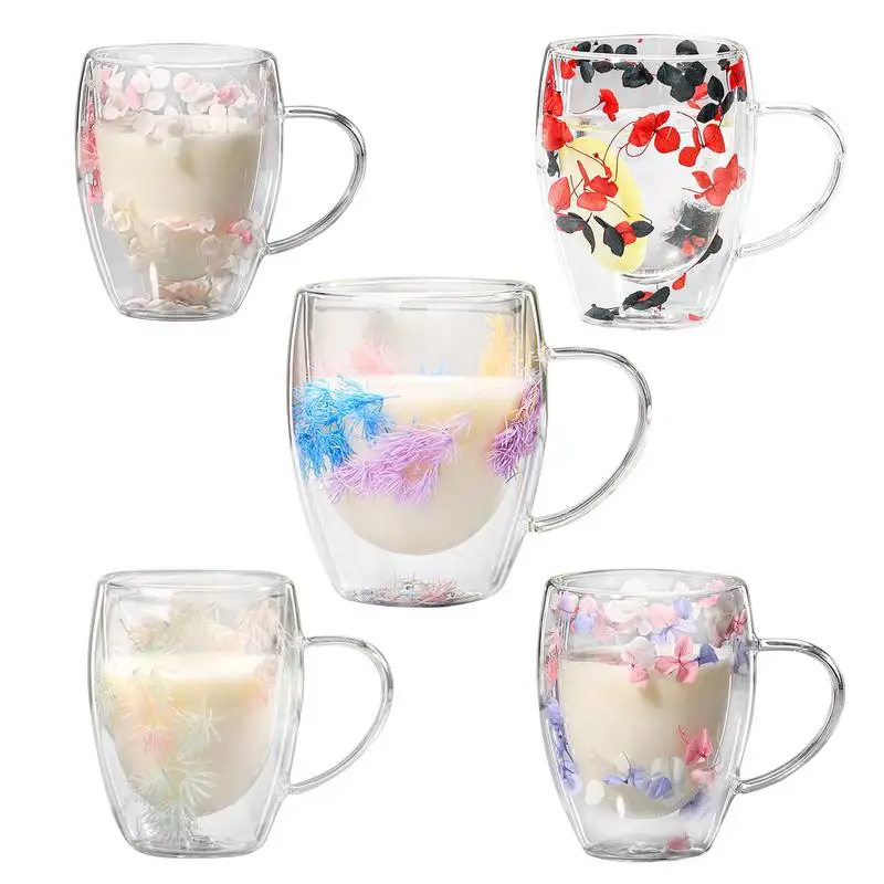 

Double Walled Glass Coffee Mugs Heat Resistant Double Wall Glass Cup with handle350ml cup Mug for tea Coffee & Beverages