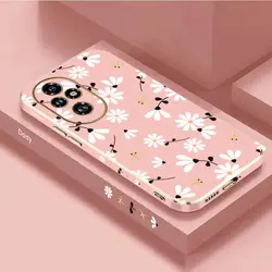 Elegant White Flower Plating Soft Back Phone Case for Honor 90 (Pink)