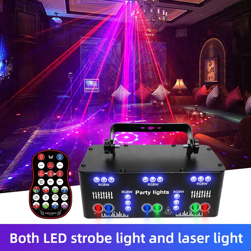 

Лазерный проектор 21 Eyes RGB для диджея, диско-проектор, лазерный проектор DMX, дистанционный стробоскоп, сценический черный стробоскоп, эффект освещения для свадьбы, клуба, праздника, дня рождения