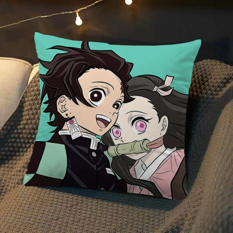 

Short Plush Pillow Case Cushion Cover Demon Slayer Sofa Pillowcases Square Pillow Covers Bed Room Decor Dakimakura Wedding Gift