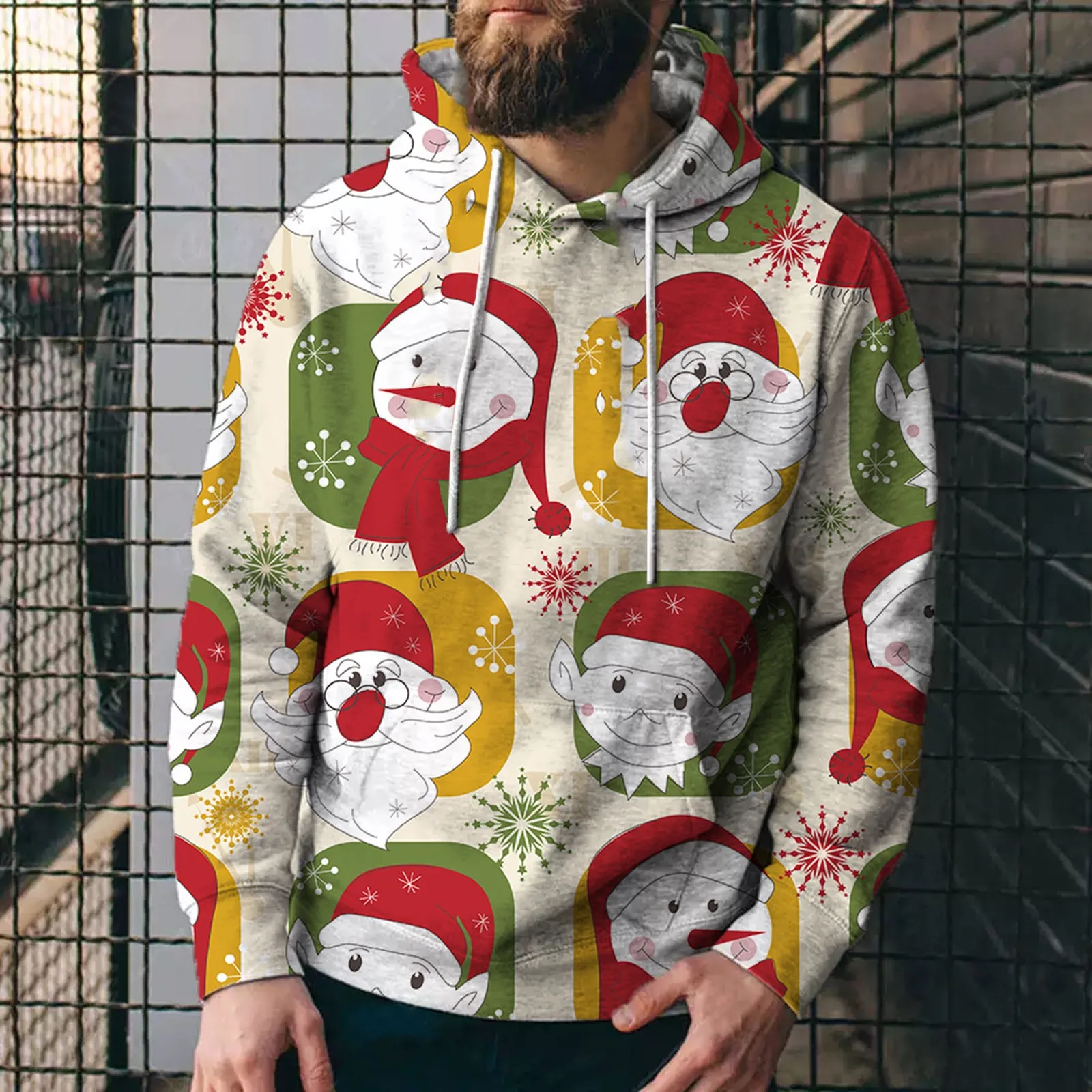 

Cartoon Santa Claus Graphic Hoodie Men'S Drawstring Sweetshirts Leisure Christmas Jumper Navidad Pullovers Xmas Gift Sudaderas