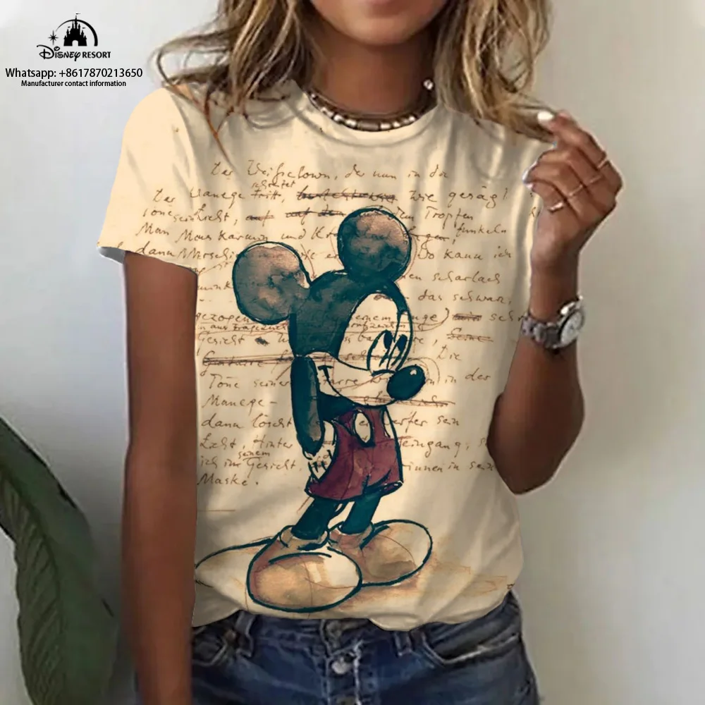 

Summer Fashion Casual Round Neck Sexy Street Mickey Minnie Anime Disney New Harajuku Short Sleeve T-Shirt Female Top Y2K