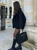 Fashion Lapel Woolen Jacket For Women 2024 Spring Single Breasted Long Sleeve Coats Female Elegant Oversized Chic Street Outwear 2