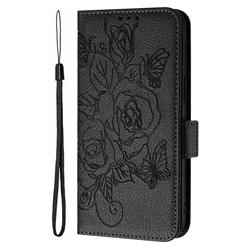 Elegant Leather 3D Flower Wallet Case with Card Holder Flip Cover for Infinix Hot 20i (YB - M - black)