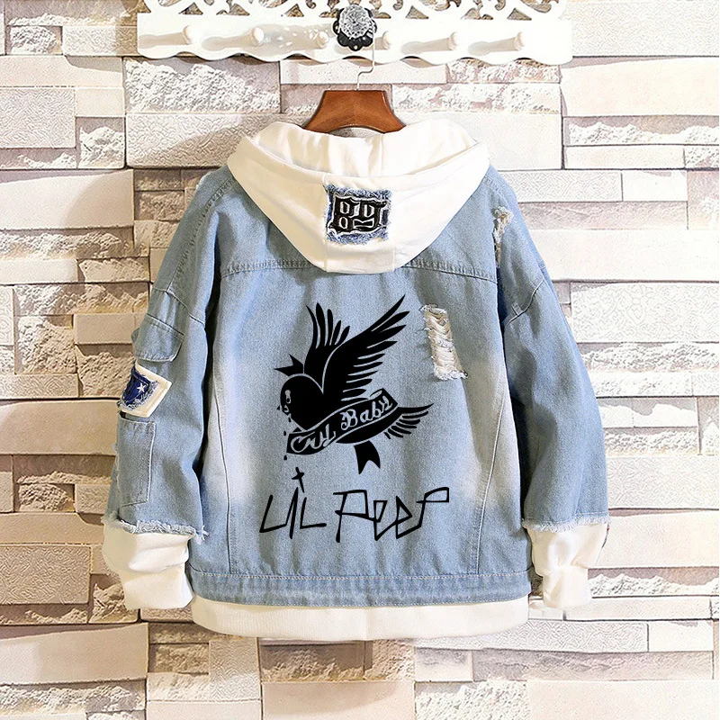 

2023 Autumn And Winter New Womens Y2k Style Men's Jeans Jacket Lil Peep Print Hip Hop Fashion Punk Oversize Hoodies Denim Coats