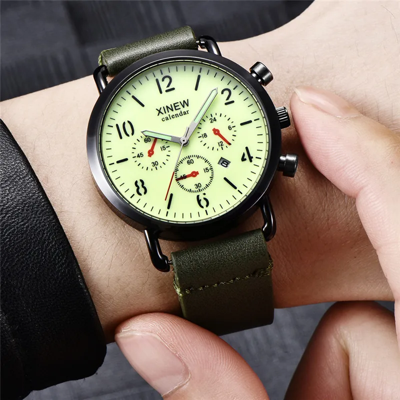 Men Original XINEW Brand Watches Students Fashion Leather Band Army Sports Date Quartz Watch Erkek Barato Saat Reloj Hombre 2024