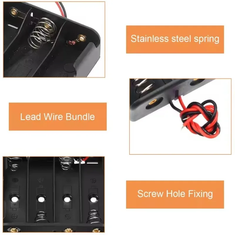 18650 배터리 홀더 박스 1 슬롯 3.7V 배터리 보관 케이스 1/2/3/4 슬롯 하드 플라스틱 컨테이너 블랙 레드 와이어 연결 포함