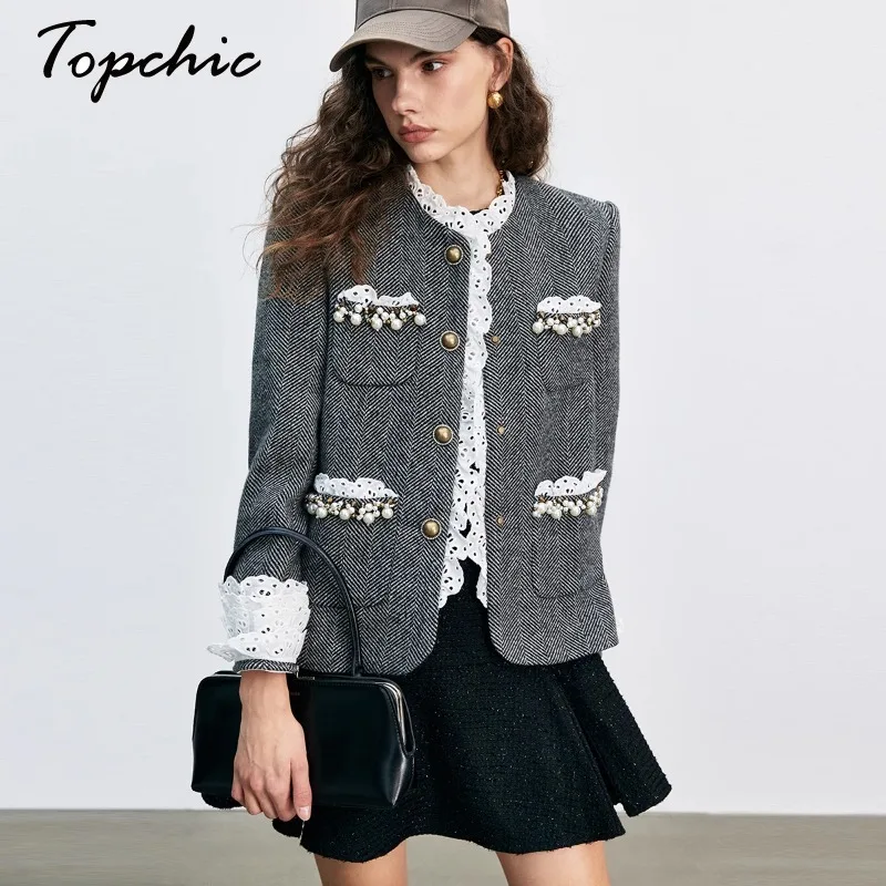 

100% Wool Coats for Women High Quality Elegant Lace Patchwork Medium Long Jaqueta Feminina Korean Abrigo Mujer Invierno 2023