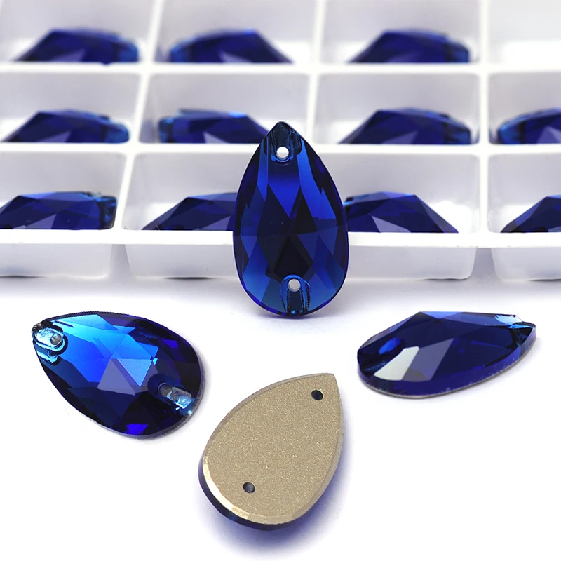 Teardrop Rhinestones Sew-on Flatback Crystals - 24pcs 11x18mm AB Crystal With Holes For Crafts & Clothing