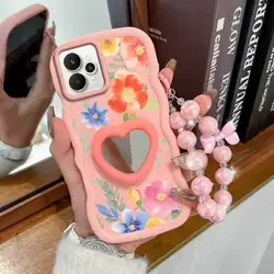 Light Blue Floral Phone Case Set with Lanyard and Stand for Realme 15x (India) (Pink)